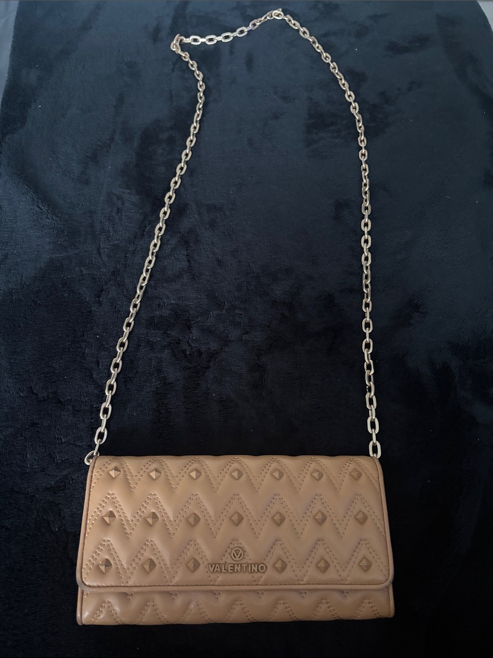 Valentino Beige Quilted Studded Crossbody with Silver Chain - Picture 4 of 4